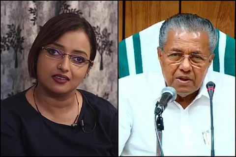 A collage of Swapna Suresh and Pinarayi Vijayan