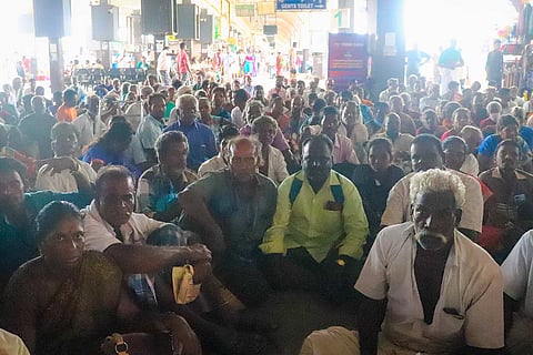TARADTAC members holding protest inside Koyambedu bus stand