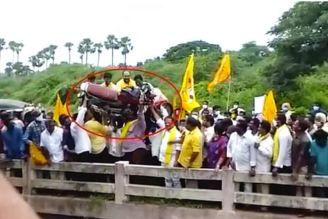 TDP cadre protesting against fuel price hike