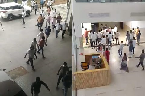 A collage of images of miscreants attacking the TDP offices