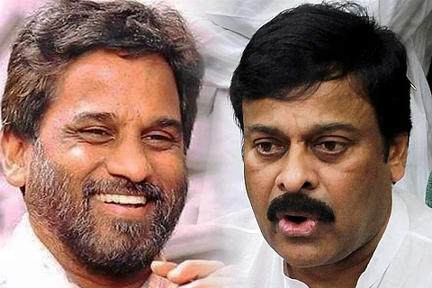 Late journalist TNR on the left and actor Chiranjeevi on the right.