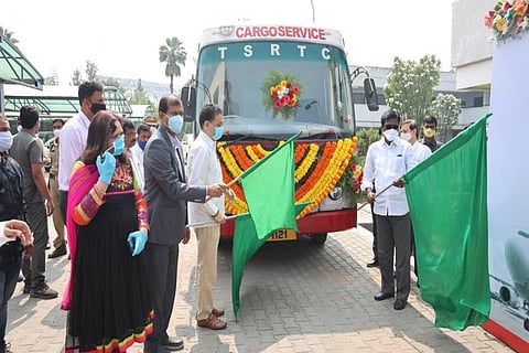 Transport Minister Puvvada Ajay flagging off the cargo service