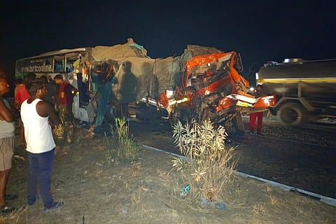 TSRTC bus collision with truck in Andhra Pradesh where two people were killed
