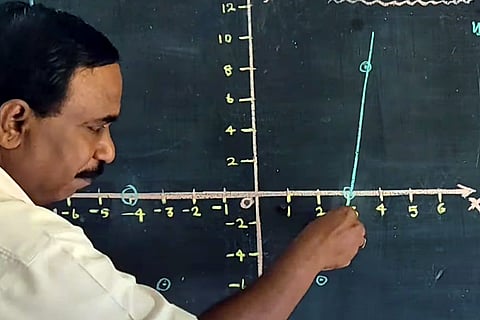 Tamilselvan teaching how to solve a mathematical problem