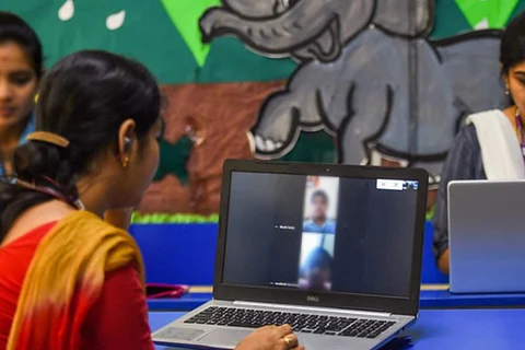 A teacher during online class