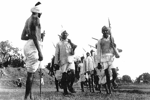 Telangana peasants march during the armed rebellion