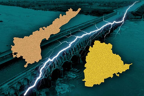 A collage of Andhra and Telangana with river Krishna represented in between