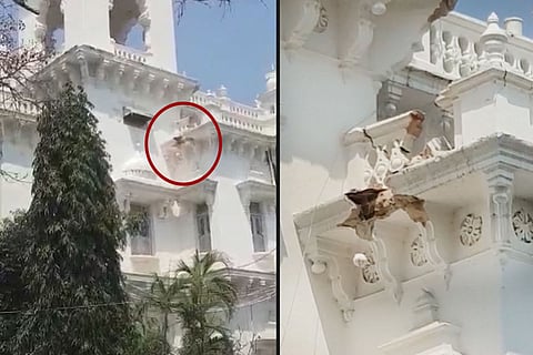 The portion of the structure that crumbled