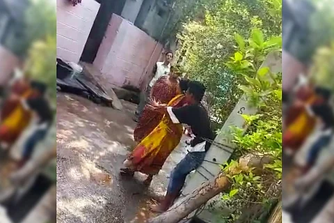 Video shows Telangana woman rubbing chilli powder on son to punish him for ganja habit