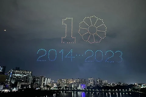 Drone show held at Hyderabad’s Durgam Cheruvu to celebrate Telangana Formation Day