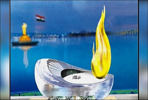 Digital model of Telangana Martyrs model at Hussain Sagar