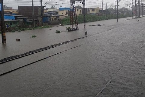 Railway track submerged in Telangana due to heavy rain