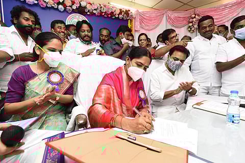 Sunitha Laxma Reddy takes charge as Telangana Women's Commission Chairperson