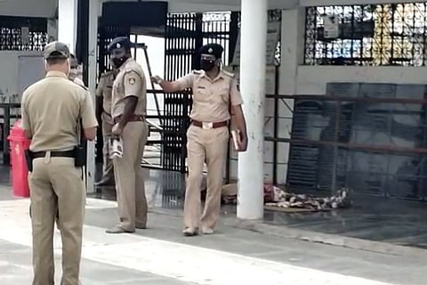 Police officials at the Mandya temple