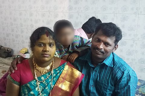 Anand, who immolated himself due to harassment by banks, with his family