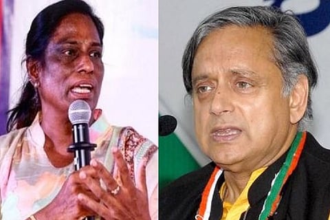 Collage of PT Usha and Shashi Tharoor