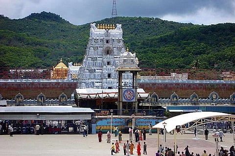 The main temple of Tirumala in Tirupati. The yellow shrine visible is completely made of gold