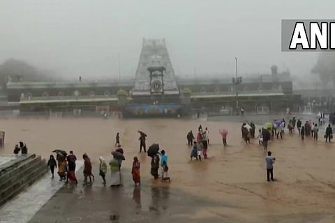 Rain water flooding the temple