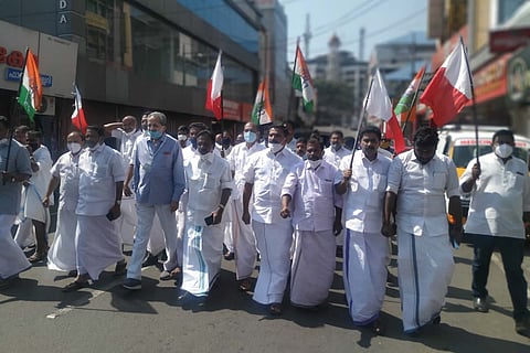 UDF protest march at Kattappana, Idukki against ban on constructing buildings other than houses as per the title deed issued under the Kerala Land Assignment Rules, 1964