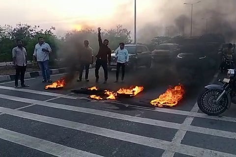 Supporters of MLA Samineni Udaya Bhanu held protests over the legislator being left out of the cabinet