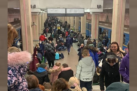 People in a bunker in Ukraine