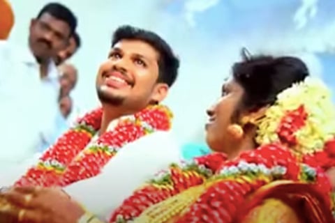 A screengrab from the wedding video of Uthra and Sooraj