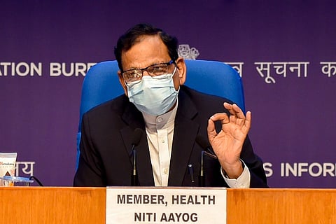 Member (Health), NITI Aayog Vinod K. Paul during a press conference on the actions taken, preparedness and updates on COVID-19