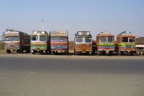 Trucks parked on roadside
