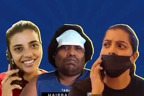 Aishwarya Rajesh on the left, Yogi Babu in the center and Varalaxmi Sarathkumar on the right.