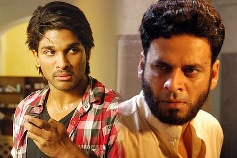 Allu Arjun on the left and Manoj Bajpayee on the right.