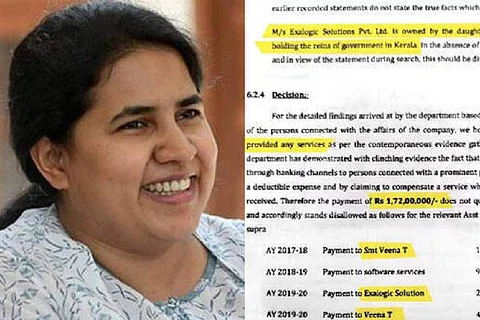 A collage of Kerala CM Pinarayi Vijayan's daughter Veena and the Income Tax report