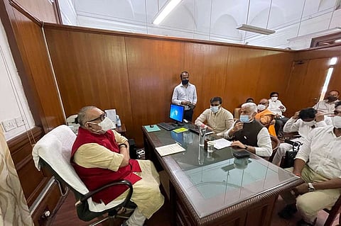 Vijay Sai Reddy and other MPs meeting with union minister, all sitting and interacting