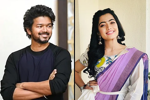 Actor Vijay (L) and Rashmika Mandanna (R)