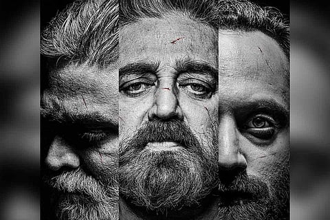 Vijay Sethupathi, Kamal Haasan and Fahadh Faasil seen in the first-look poster of Vikram.