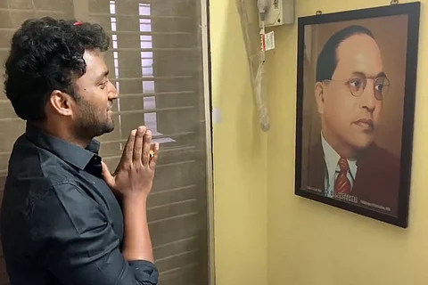 Vikraman paying tributes to BR Ambedkar