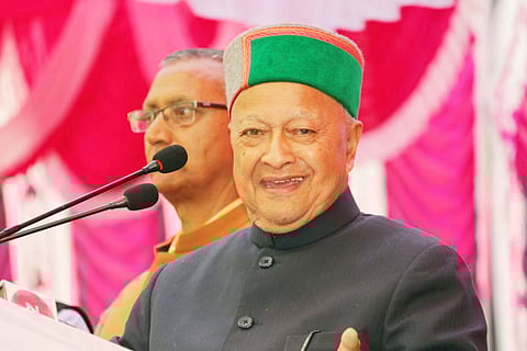 Virbhadra Singh while addressing a public gathering