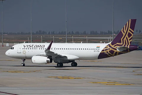 Vistara flight on a runway
