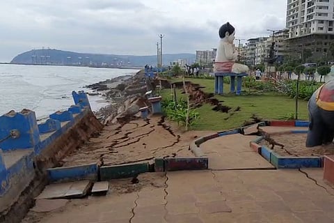Children’s park wall at Vizag's RK Beach which collapsed due to sand erosion