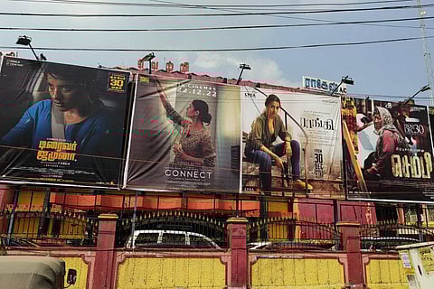Posters of Women-led films in Vettri Theatre, Chrompet, Chennai