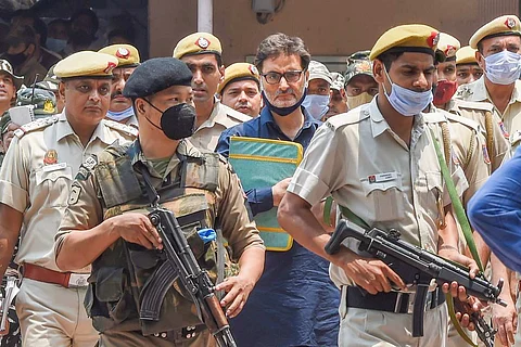 Yasin Malik at the court complex in Delhi