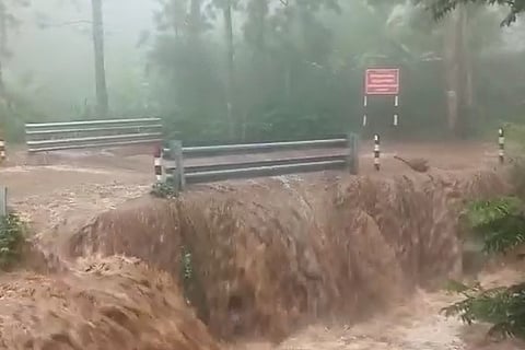A flooded road in Yercaud