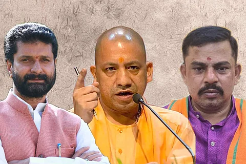 A collage of Yogi Adityanath, CT Ravi and T Raja Singh