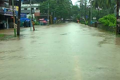 A flooded road in northern Kerala after heavy rains lashed the state