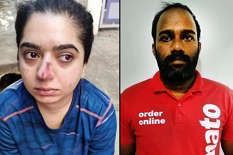 Collage of zomato worker Kamaraj and Hitesha Chandranee