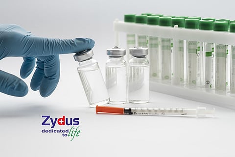 A vial containing Zydus Cadilla’s anti-COVID-19 drug Virafin