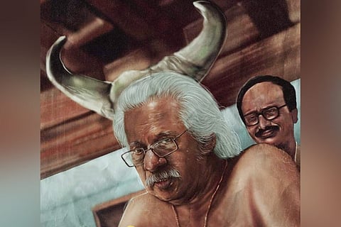 Edited image of Adoor Gopalakrishnan and Shankar Mohan replacing Mammotty and MR Gopakumar from Vidheyan