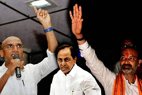 From Left to right: RS Praveen Kumar, K Chandrasekhara Rao and Bandi Sanjay