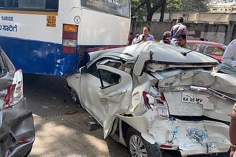 Six cars damaged as BMTC Volvo bus triggers serial collision in Bengaluru