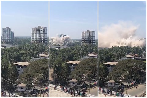 Twin towers of illegal luxury apartment in Kochi's Maradu razed down in seconds