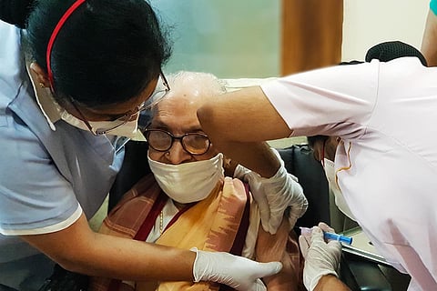 Kameshwari receives COVID-19 vaccine